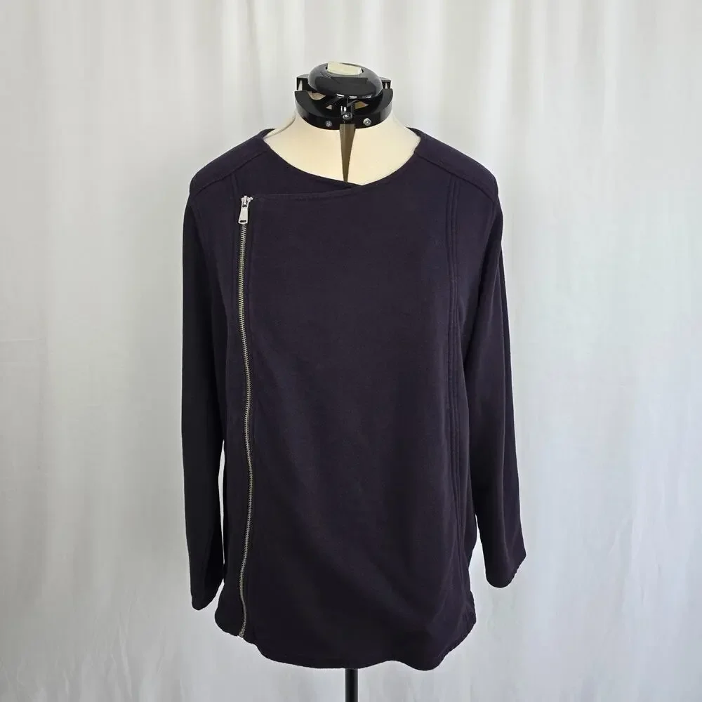 Lands' End Side Zip Sweater Women's 2X Dark Blue Long Sleeves